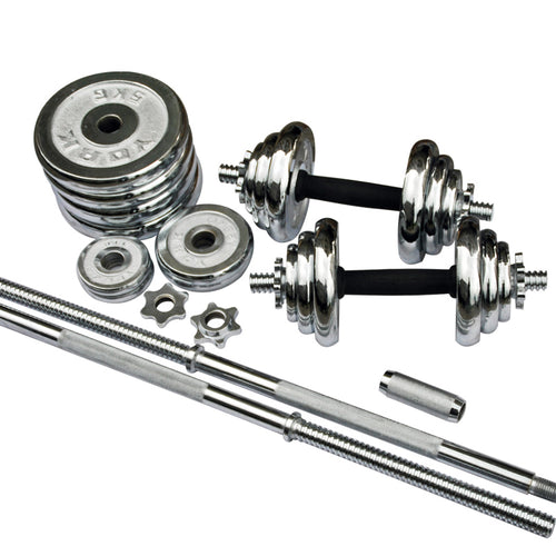 55KG Chrome Barbell &amp; Dumbbell Weight Set for Home Gym