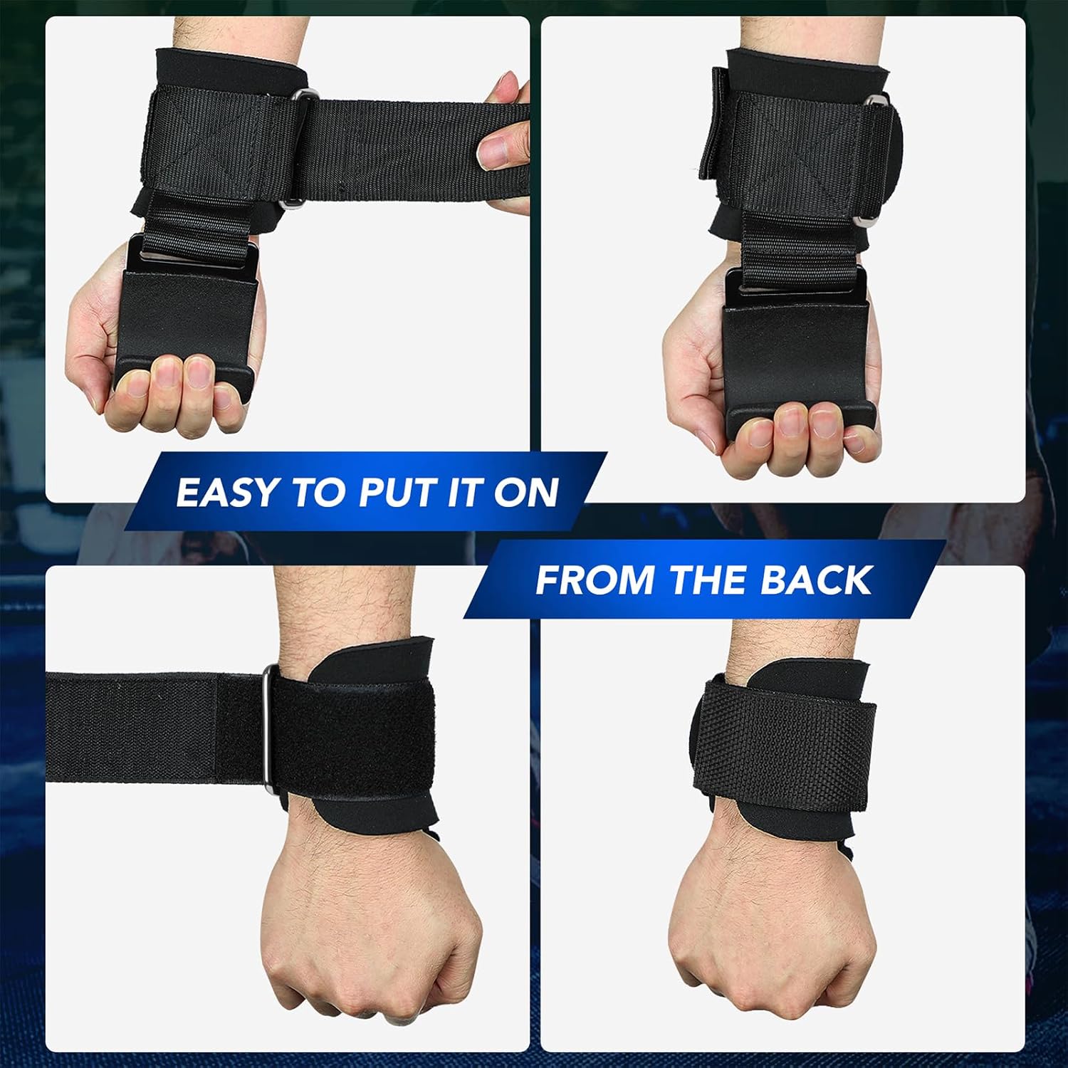 Weight Lifting Grip Hooks with Adjustable Wrist Support