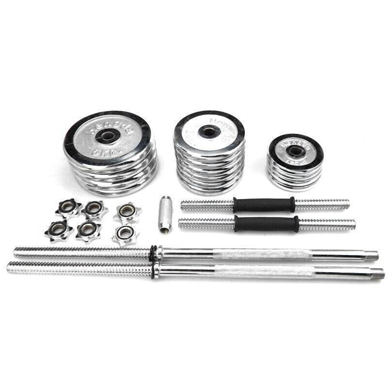 55KG Chrome Barbell &amp; Dumbbell Weight Set for Home Gym
